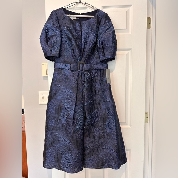 Teri Jon Blue Wrap Tie Front Midi Dress - Picture 5 of 10